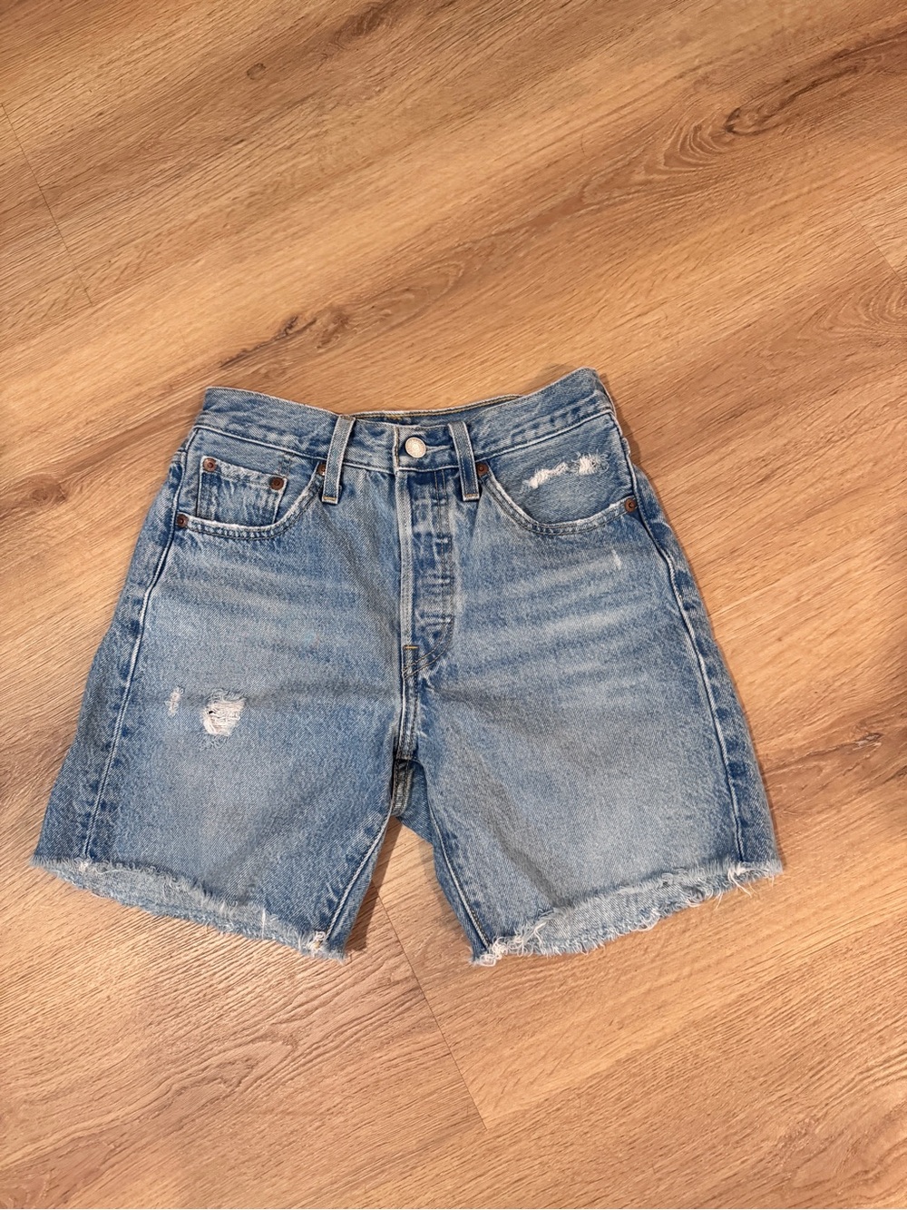 Abercrombie & Fitch Light Blue Distressed Denim Shorts